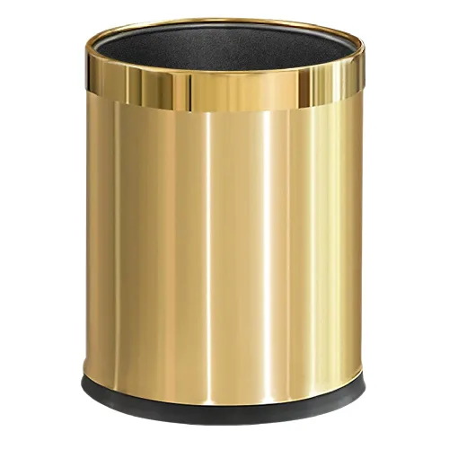 Vista 11 de 14L/3.7GAL Papelera negra y dorada, papelera de oficina con tapa abierta, papelera de metal, papelera dorada sin tapa para oficina, hotel, tienda