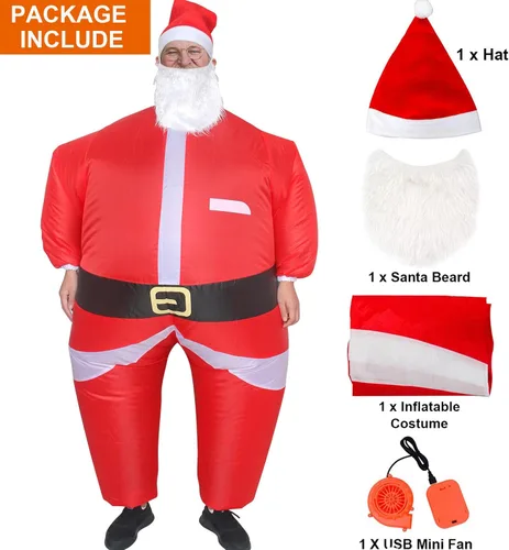 Vista 4 de ZISUEX Disfraz inflable de Papá Noel, disfraz de Navidad, disfraz de Halloween, fiesta
