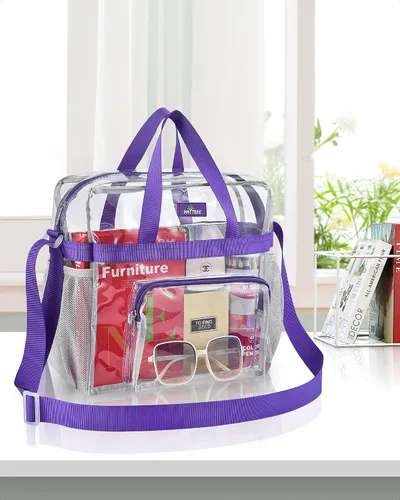 Vista 6 de MAY TREE Bolsa transparente para eventos en estadios de 12 x 6 x 12 pulgadas, bolsa de almuerzo transparente con correas reforzadas para trabajo