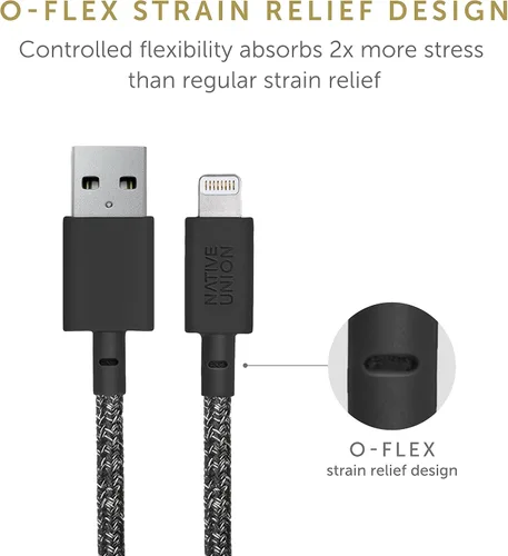 Vista 5 de Native Union Cable de correa USB-A a Lightning, reforzado ultra fuerte de 4 pies [certificado MFi], cable de carga duradero con correa de cuero