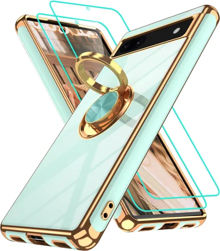 Vista 30 de Funda para Motorola Moto G 5G 2024: Funda Moto G Play 5G 2024 con 2 piezas de protectores de pantalla, soporte de anillo de rotación de 360°
