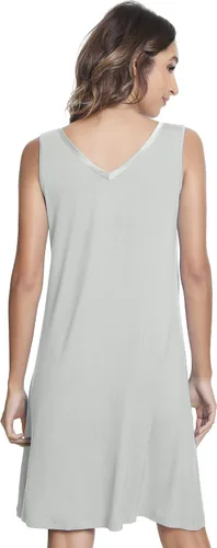 Vista 3 de NACHILA Camisones para mujer, viscosa hecha de bambú, sin mangas, camisón suave, camisón de satén con cuello en V