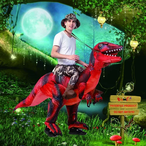 Vista 2 de GOOSH Inflatable Costume for Adults Halloween Costumes Men Women Dinosaur Rider Blow Up Costume for Unisex Godzilla Toy