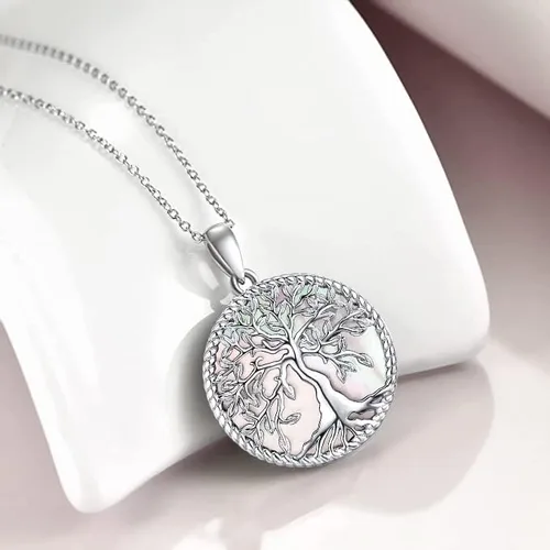 Vista 2 de Aniu Tree of Life Necklace for Women, 925 Sterling Silver Mother of Pearl Family Palm Tree Charm Pendant Jewelry for Birthday Christmas Gift