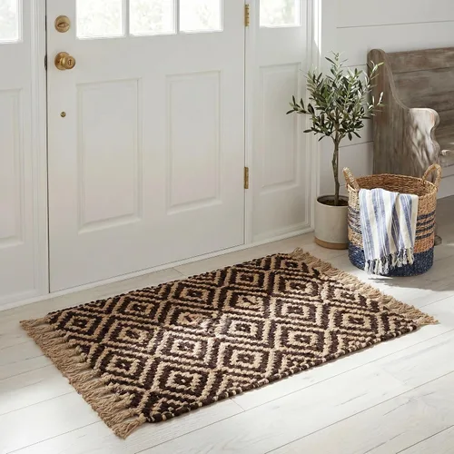 Vista 30 de SAFAVIEH Natural Fiber Collection - Alfombra decorativa, 2.3 x 4 pies, azul tropical y natural, yute bohemio con borlas de diamante, hecho a mano