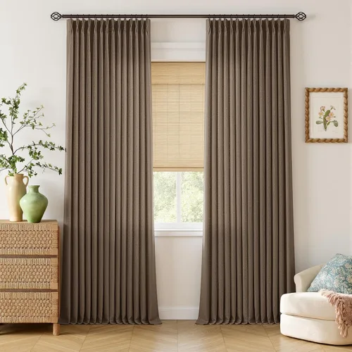 Vista 56 de TWODRAPES Juego de 2 paneles de cortinas plisadas de lino de 96 pulgadas de Avena
