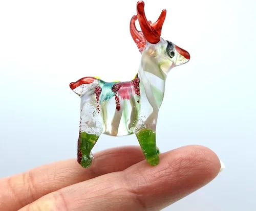 Vista 9 de Ciervo micro pequeñas figuras de vidrio soplado a mano, animales de arte coleccionable, regalo para decoración del hogar (azul rosa)