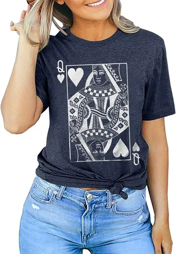 Vista 3 de Queen of Hearts T-Shirt for Women Funny Vintage Graphic Tees Cool Cute Queen Tee Casual Short Sleeve Tops Shirts