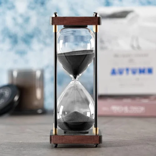 Vista 2 de Reloj de Arena Grande de 60 Minutos, Temporizador de Arena de Madera Decorativo con Arena Negra, Reloj de Arena de 1 Hora