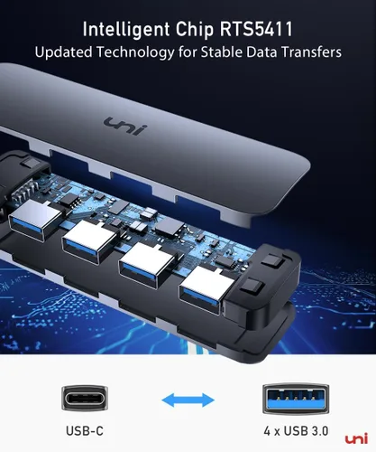 Vista 5 de uni Adaptador multipuerto USB C a USB Hub, divisor USB C de aluminio de 4 puertos para laptop, Hub USB de datos Thunderbolt 3/4 delgado compatible