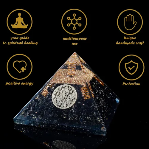 Vista 3 de Crocon Pirámide de orgón de 2.165 in, cristales de protección de turmalina negra, piedras curativas para reiki, pirámide de organita para buena
