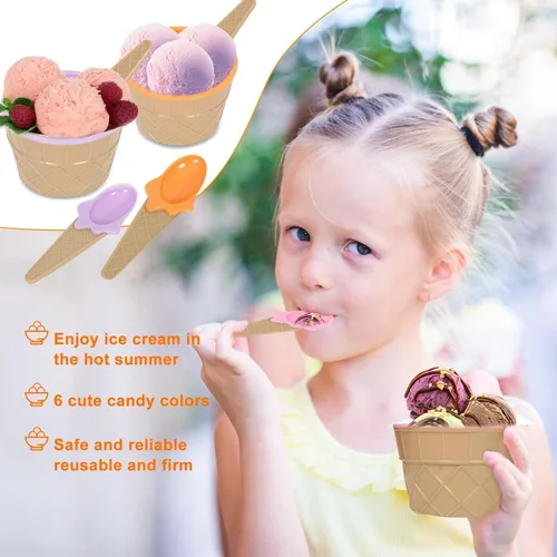 Vista 4 de Hbaushun Paquete de 6 cuencos de plástico para helado con cucharas, tazas de helado de plástico reutilizables, juego de cuencos de crema