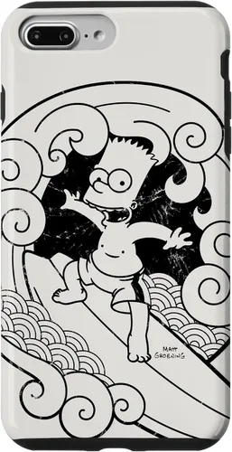 Vista 9 de Funda de madera japonesa para iPhone 15 Los Simpsons Bart Surfing