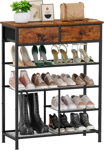 Vista 8 de Snughome Zapatero para entrada, organizador de zapatos de 4 niveles con 2 cajones no tejidos, estantes de almacenamiento de zapatos con parte