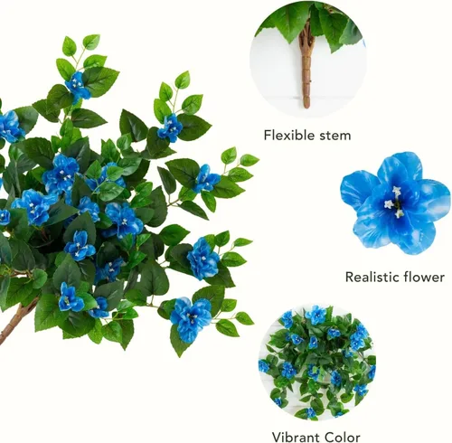 Vista 7 de Nearly Natural Planta colgante de azalea artificial resistente a los rayos UV de 24 pulgadas (interior/exterior), juego de 3 Azul