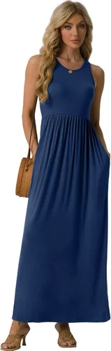 Vista 4 de GRECERELLE - Vestido largo sin mangas para mujer, con estampado floral y espalda cruzada, informal, con bolsillos