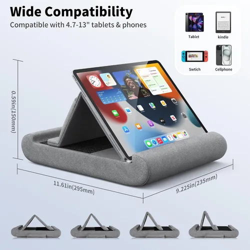 Vista 5 de CreaDream Soporte de almohada para tablet, soporte plegable para tableta, para regazo, cama y escritorio, almohadilla suave con bolsillo y soporte