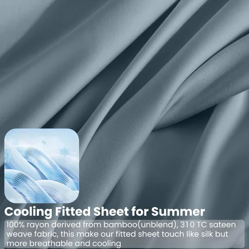Vista 4 de GOKOTTA Sábana Ajustable Solamente - Sábana Ajustable de Rayón de Bambú con Bolsillo de 15 Pulgadas, Sábana Inferior Súper Suave y Refrescante con 4