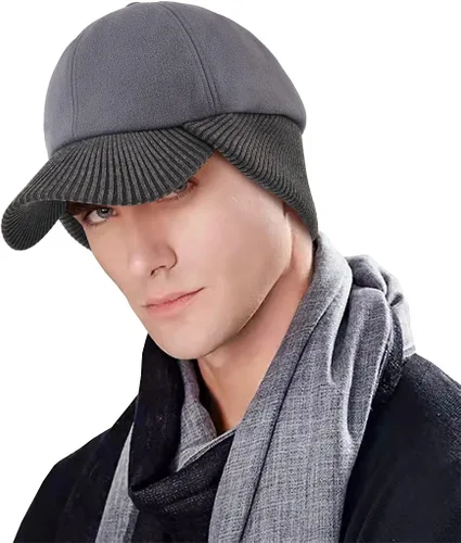 Vista 6 de ZEXIAN Paquete de 2 gorras de béisbol con visera de invierno con orejeras, gorro cálido de ala de esquí para hombre