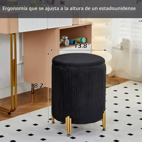 Vista 6 de Otomana de almacenamiento con patas de metal,Asiento tapizado de terciopelo Negro