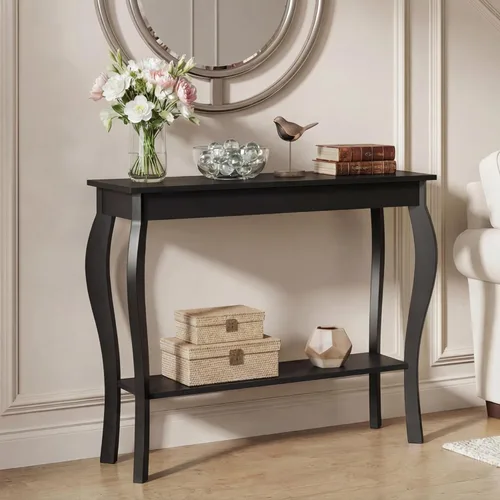 Vista 4 de ChooChoo Mesa consola estrecha, mesa de sofá elegante y decorativa, mesa de entrada, 39.3 pulgadas, color negro