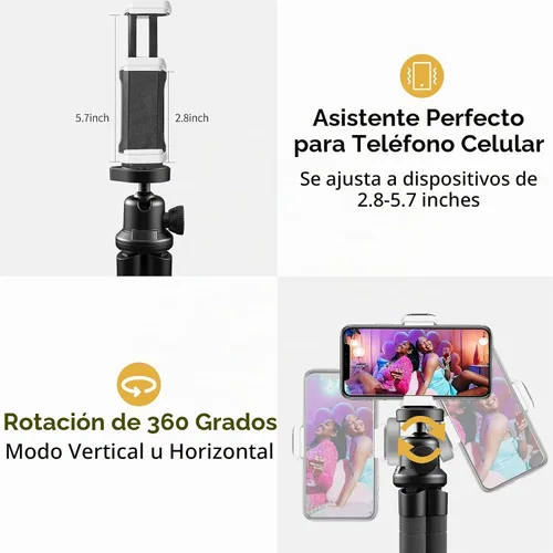 Vista 5 de Trípode de teléfono para iPhone, mini soporte flexible con control remoto