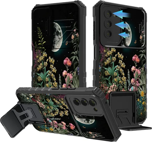 Vista 22 de Funda para Samsung Galaxy A13 5G/4G/A04S, Galaxy A13 5G con cubierta de cámara deslizante, funda de doble capa integrada con función atril