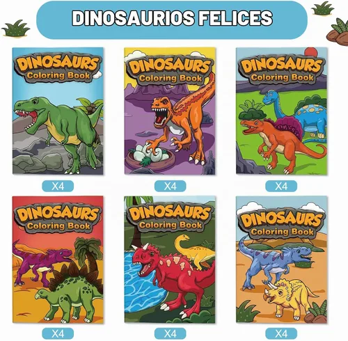 Vista 2 de Nezyo Paquete de 24 mini libros para colorear de dinosaurios a granel, pequeños folletos de actividades con 84 diseños, 14 páginas cada uno