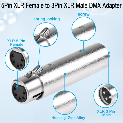Vista 6 de QIANRENON Adaptador de audio XLR - Convertidor DMX hembra de 5 pines a macho de 3 pines, para micrófono, iluminación de escenario, estación