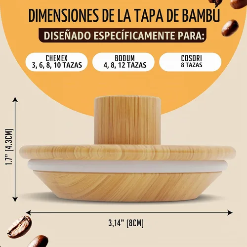 Vista 3 de HEXNUB Tapa de retención de calor de bambú para cafetera Chemex