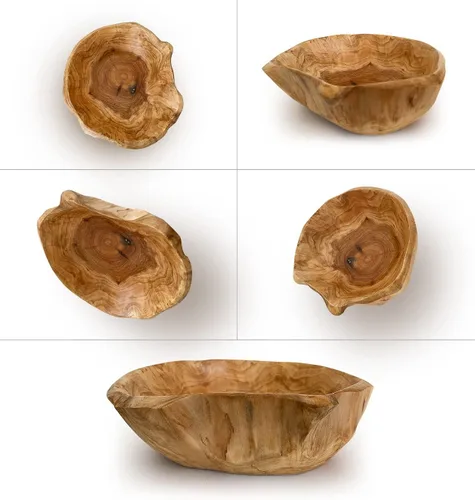 Vista 5 de Cuenco de madera, cuencos de madera hechos a mano con guirnalda de cuentas de madera, natural, frutero, cuenco para llaves para decoración, 8 a 10