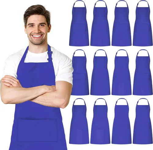 Vista 12 de Adjustable Bib Apron 100% Polyester Kitchen Aprons Waterdrop Resistant Aprons with Adjustable Strap, Pockets & Long Ties