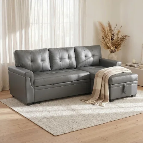 Vista 10 de Naomi Home - Sofá seccional en forma de L con almacenamiento y cama extraíble – Sofá cama convertible 3 en 1, sofá pequeño en forma de L para sala