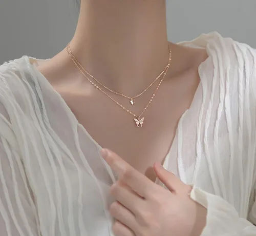 Vista 6 de SLUYNZ Gargantilla de plata de ley 925 con circonita cúbica para mujer, collar con capas de mariposa