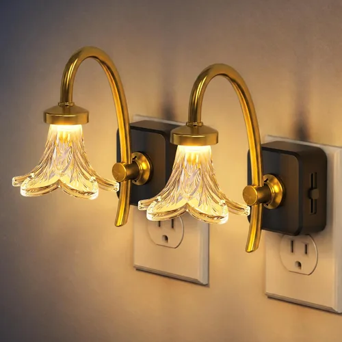 Vista 23 de DORESshop Luz nocturna LED, luces nocturnas de flores puntuales enchufables a la pared, luz nocturna regulable de 0-100 lúmenes, sensor de atardecer