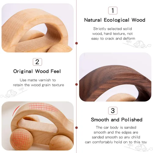 Vista 4 de Coche de empuje orgánico para bebés, juguetes de madera, 2 piezas, automóvil de madera y desarrollo de movimientos finos y juguetes Montessori