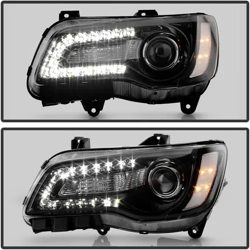 Vista 5 de ACANII - Faros delanteros para Chrysler 300 2011-2023 con proyector LED tipo halógeno DRL negro, juego de faros izquierdo + derecho