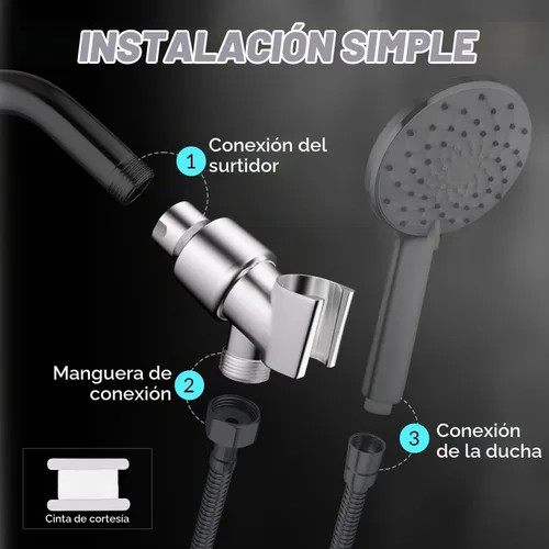 Vista 4 de Soporte de Cabezal de Ducha para Duchas de Mano, Montura de Brazo de Ducha Ajustable con Junta Esférica Giratoria, Soporte Premium de ABS, Conecta
