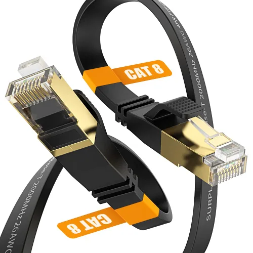 Vista 10 de Cable Ethernet Cat8 de 1.5 pies, 5 unidades, cable de conexión de red de Internet negro de 40 Gbps, RJ45 chapado en oro de alta velocidad doble