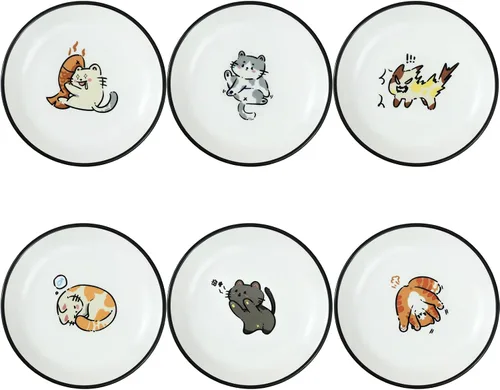 Vista 8 de SOCOSY Platos de cerámica súper lindos con animales de dibujos animados, platos de condimentos, pequeños tazones para alimentación de gatos, perros