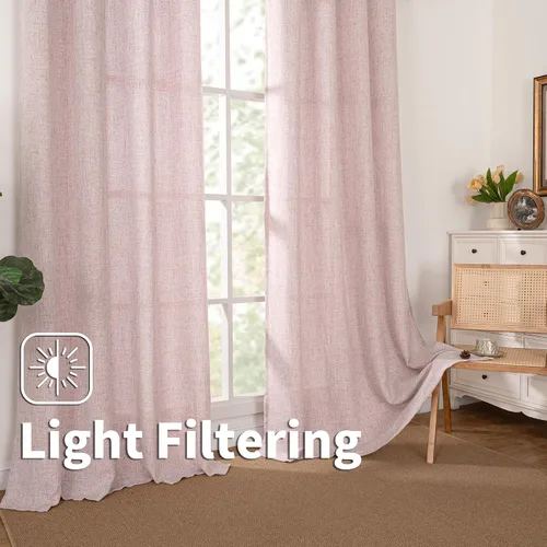 Vista 129 de BGment Cortinas de Lino Beige de 63 Pulgadas de Largo 2 Paneles - Tratamientos para Ventanas con Textura de Arpillera Filtrantes de Luz Cortinas B