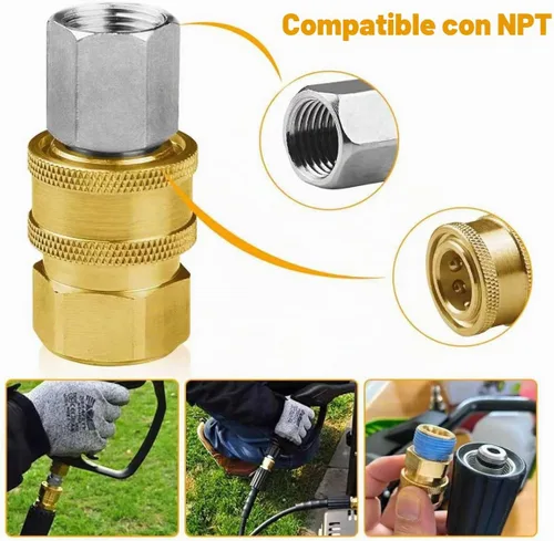 Vista 6 de Juego de 8 adaptadores NPT de acero inoxidable macho y hembra de 3/8 pulgadas, accesorios de conexión rápida (banda de rodadura interna), 5000 PSI