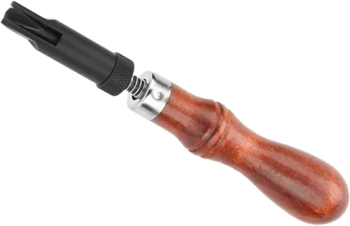 Vista 3 de TOPINCN Ranura de empuje tipo V, mango de madera ajustable, herramienta de ranurado de cuero para manualidades de cuero, borde de ranura