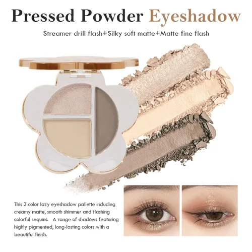 Vista 4 de Paleta de sombras de ojos con purpurina rosa, sombra de ojos color crema brillante mate, sombra de ojos marrón ahumado perezosa, altamente