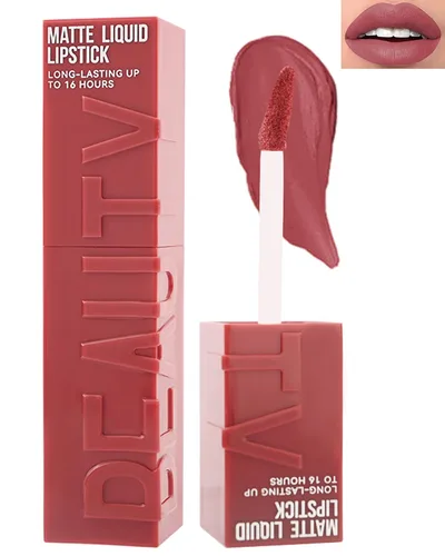 Vista 12 de Lápiz labial líquido mate para mujeres - 2 unidades, rosa nude y rojo vino, tinte labial altamente pigmentado, brillo labial mate aterciopelado