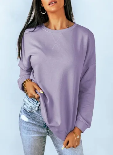 Vista 2 de Dokotoo Sudadera casual con cuello redondo para mujer, holgada, suave, de manga larga