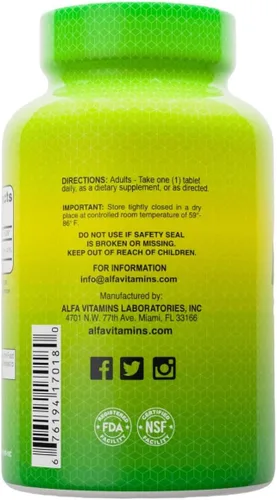 Vista 3 de ALFA VITAMINS Suplemento dietético de ácido fólico de 800 Mcg, folato natural, ayuda a apoyar la salud cardiovascular, el metabolismo, el cerebro