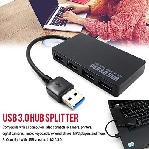 Vista 7 de Divisor de expansión compacto delgado de alta velocidad con 4 puertos USB 3.0, negro