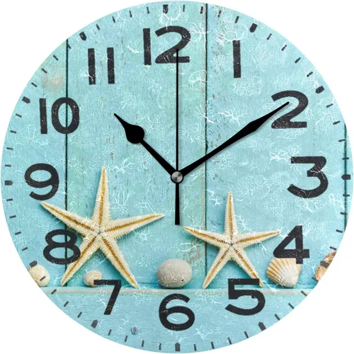 Vista 9 de Naanle Reloj de pared redondo con estampado de perlas grandes, diseño de concha de playa de verano 3D, elegante, decorativo, de 9.5 pulgadas