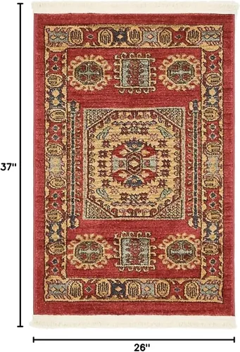Vista 2 de Unique Loom Sahand Collection - Alfombra tradicional geométrica roja (2 pies 2 pulgadas x 3 pies)